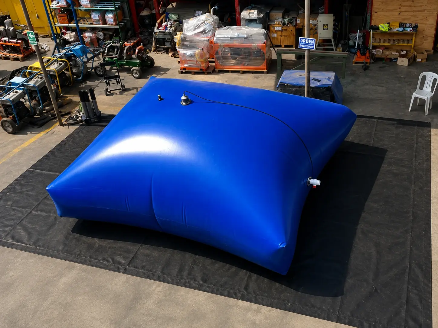 Flexitanque estacionario azul para agua industrial y líquidos no potables
