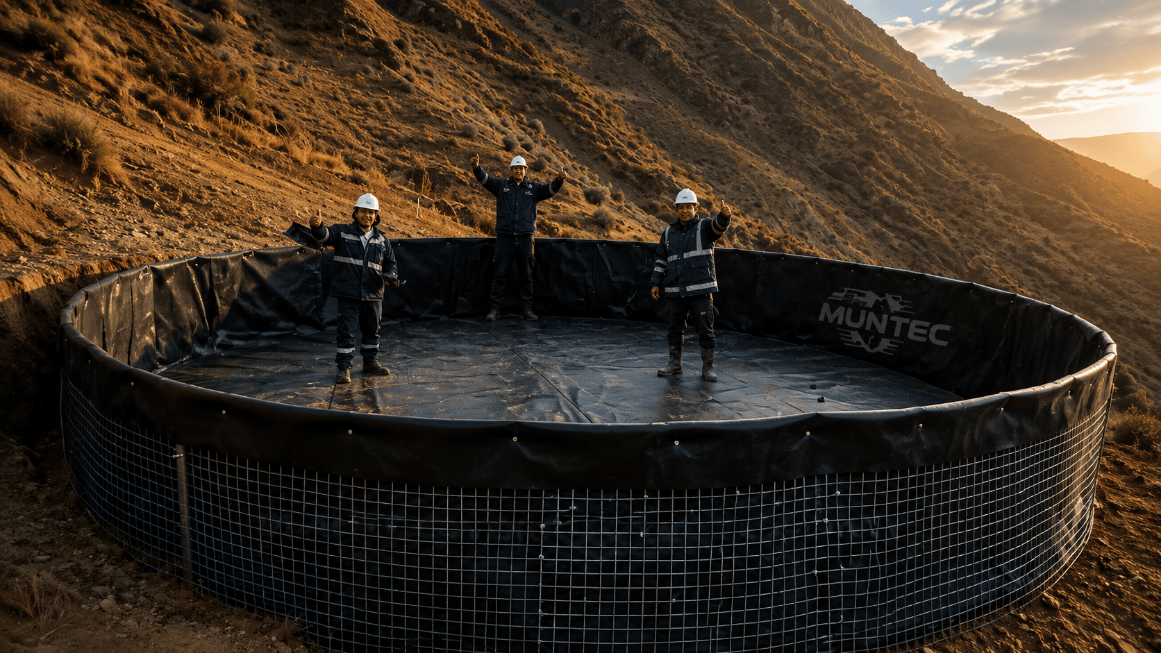 Geotanque HDPE MUNTEC instalado en zona de montaña