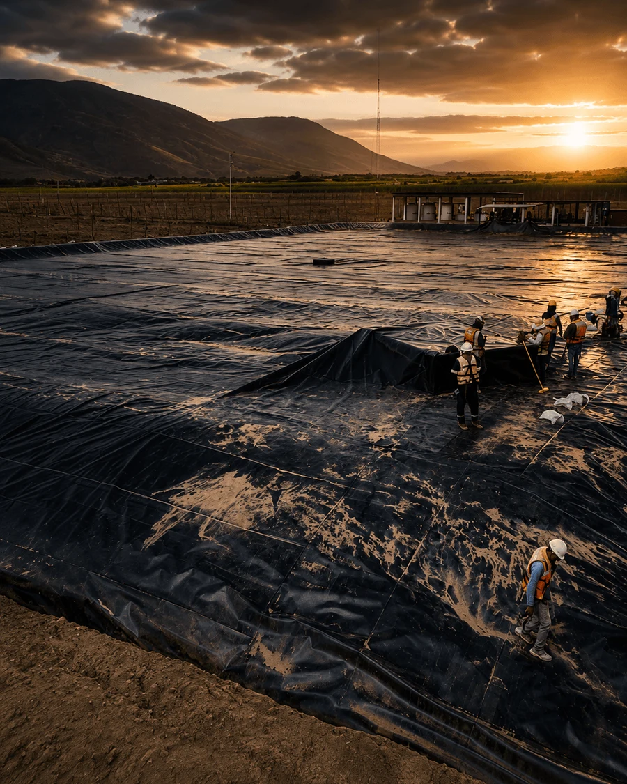 Instalación de geotanque con geomembrana HDPE